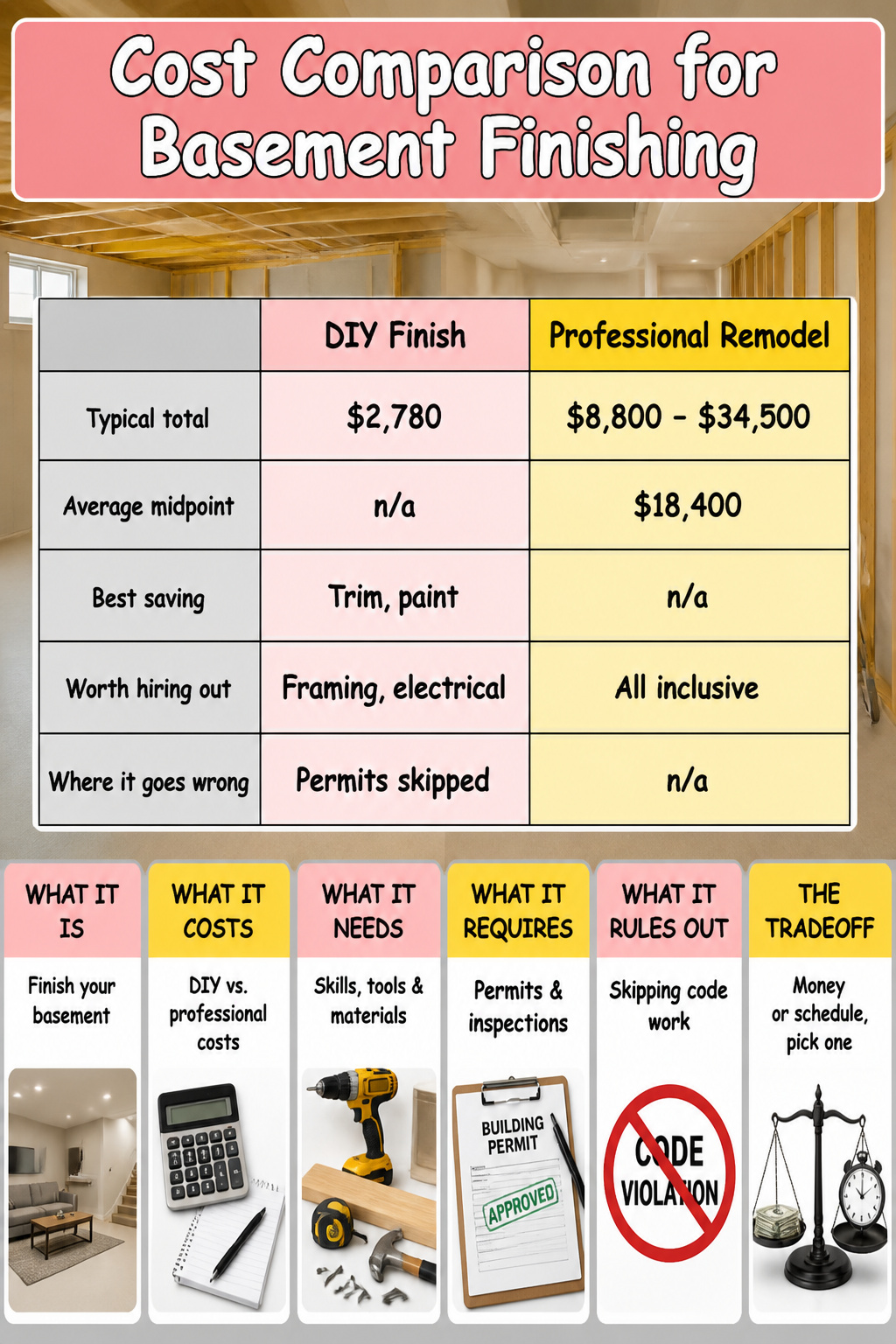9 DIY Basement Makeover Ideas on a Budget for 2026 11 A cost comparison chart for basement finishing projects.