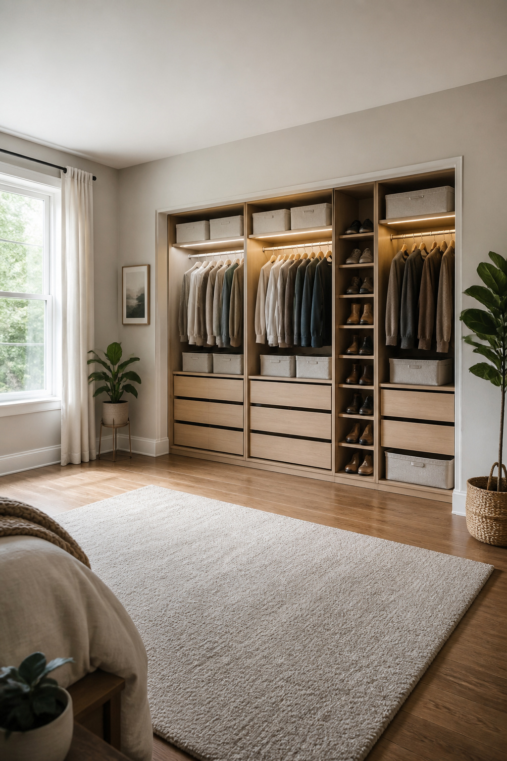 A modular closet built using IKEA's Pax system with various configurations.