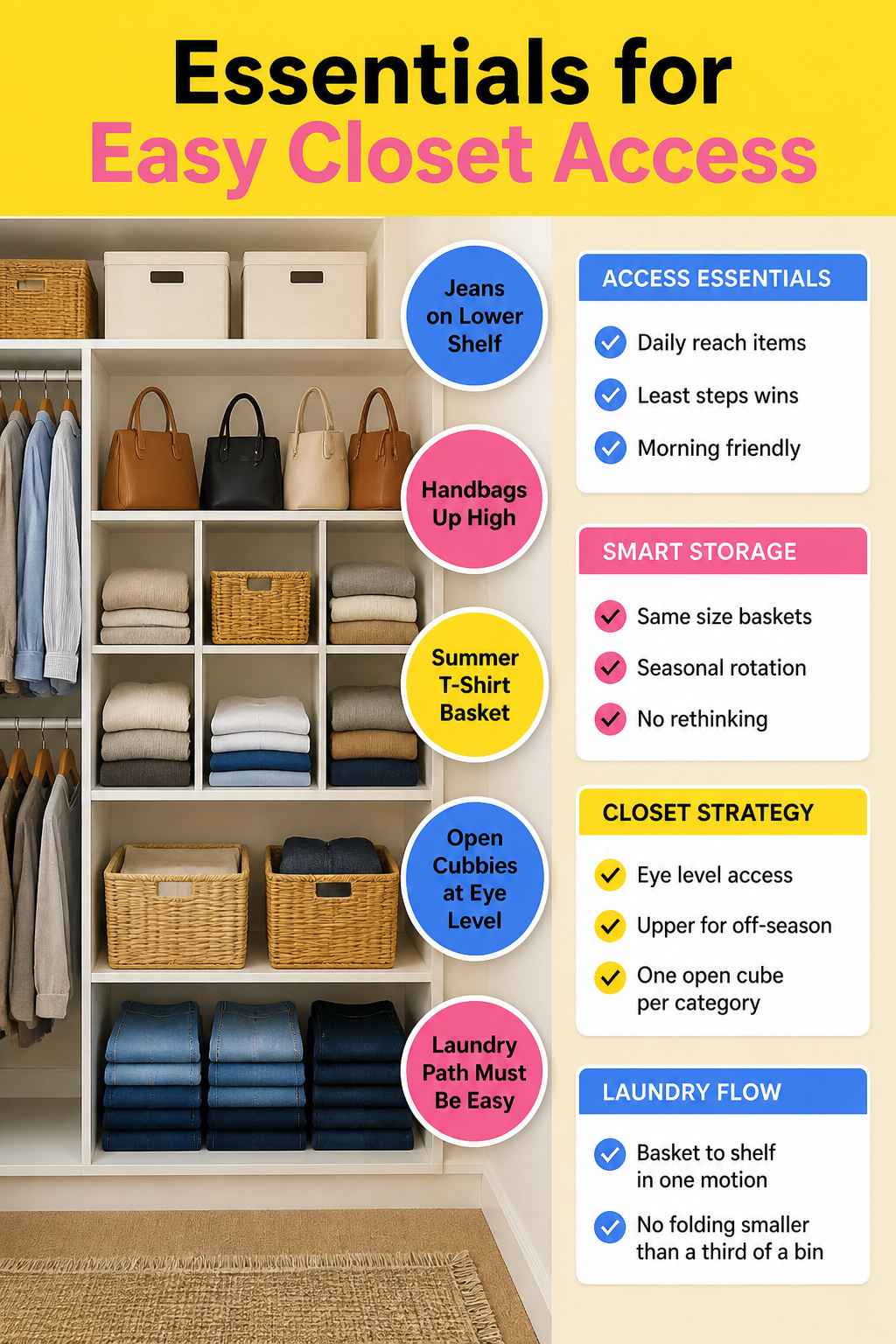 A closet organized for easy access to frequently used items.