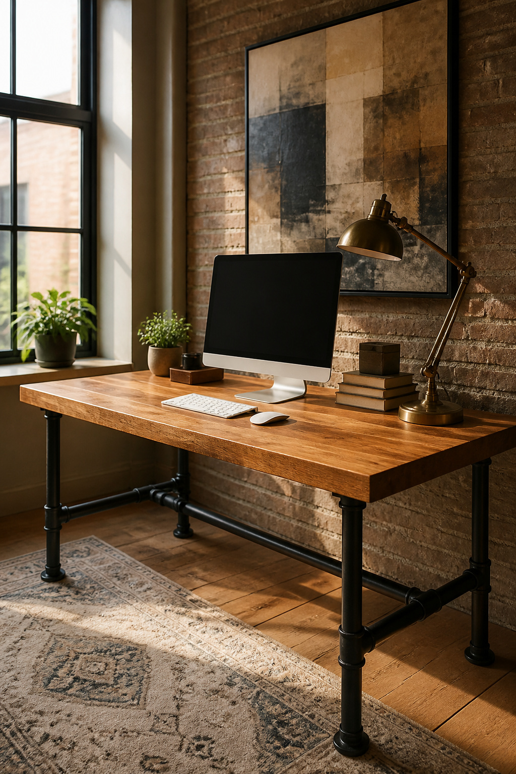 10 DIY Desk Ideas: Build Plans for 2026 3 An industrial-style desk with a warm wood top and metal legs.