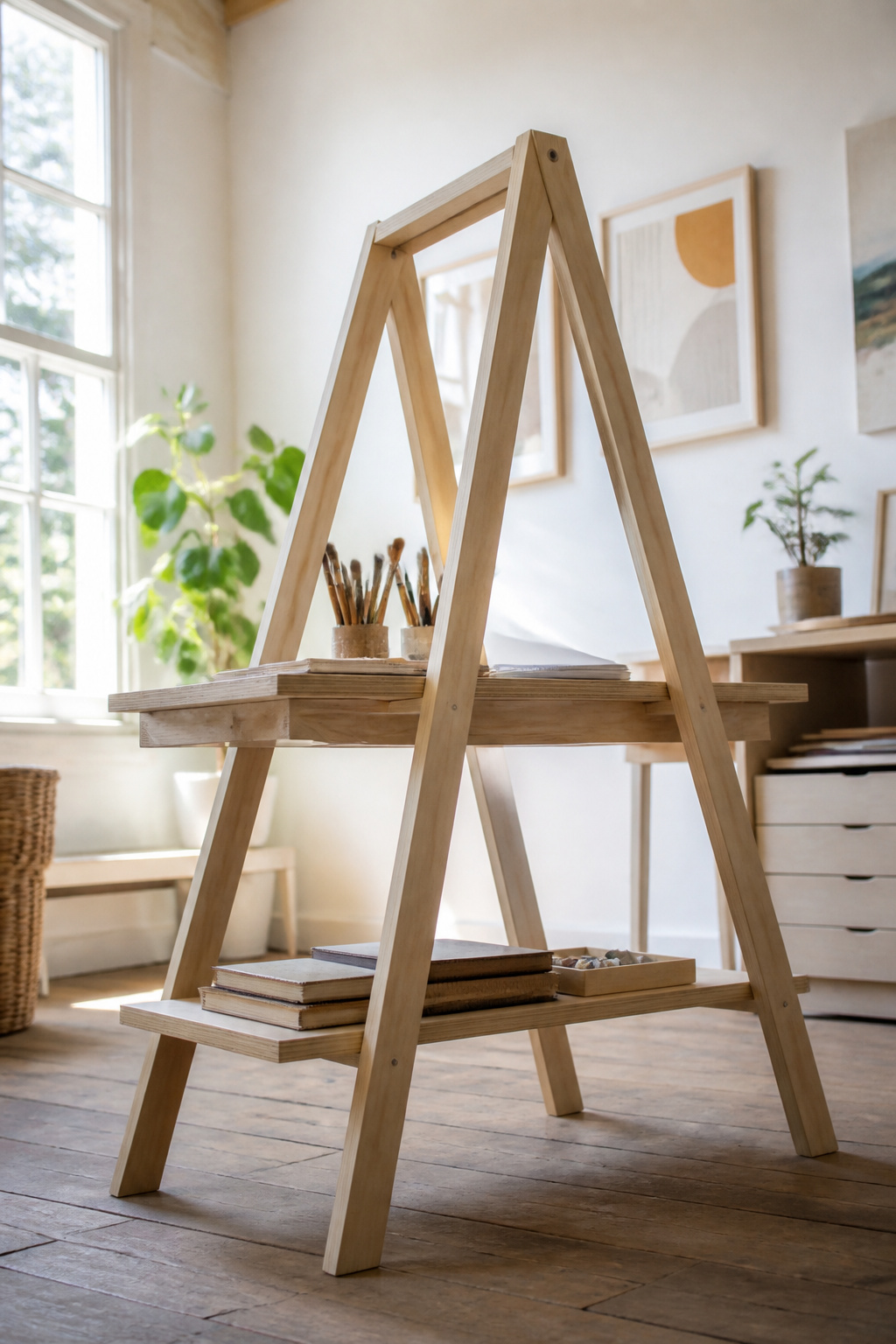 10 DIY Desk Ideas: Build Plans for 2026 8 A-frame desk design with two angled legs and a shelf.