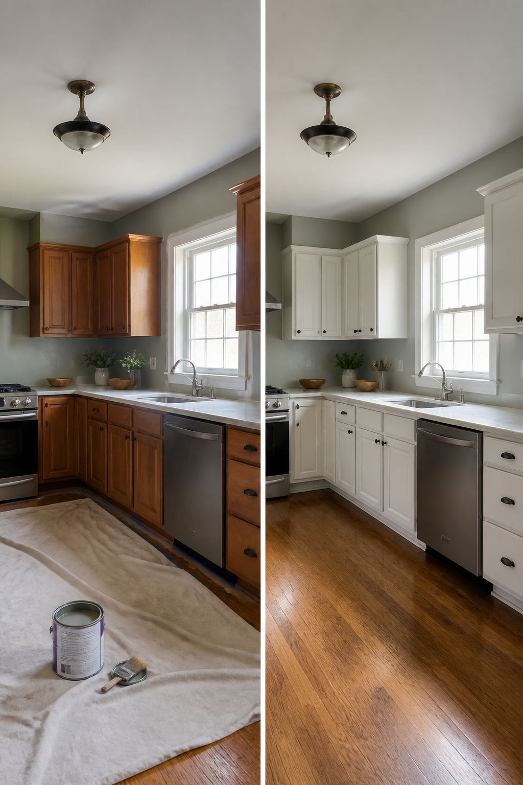 Painted kitchen cabinets showcasing a vibrant color.