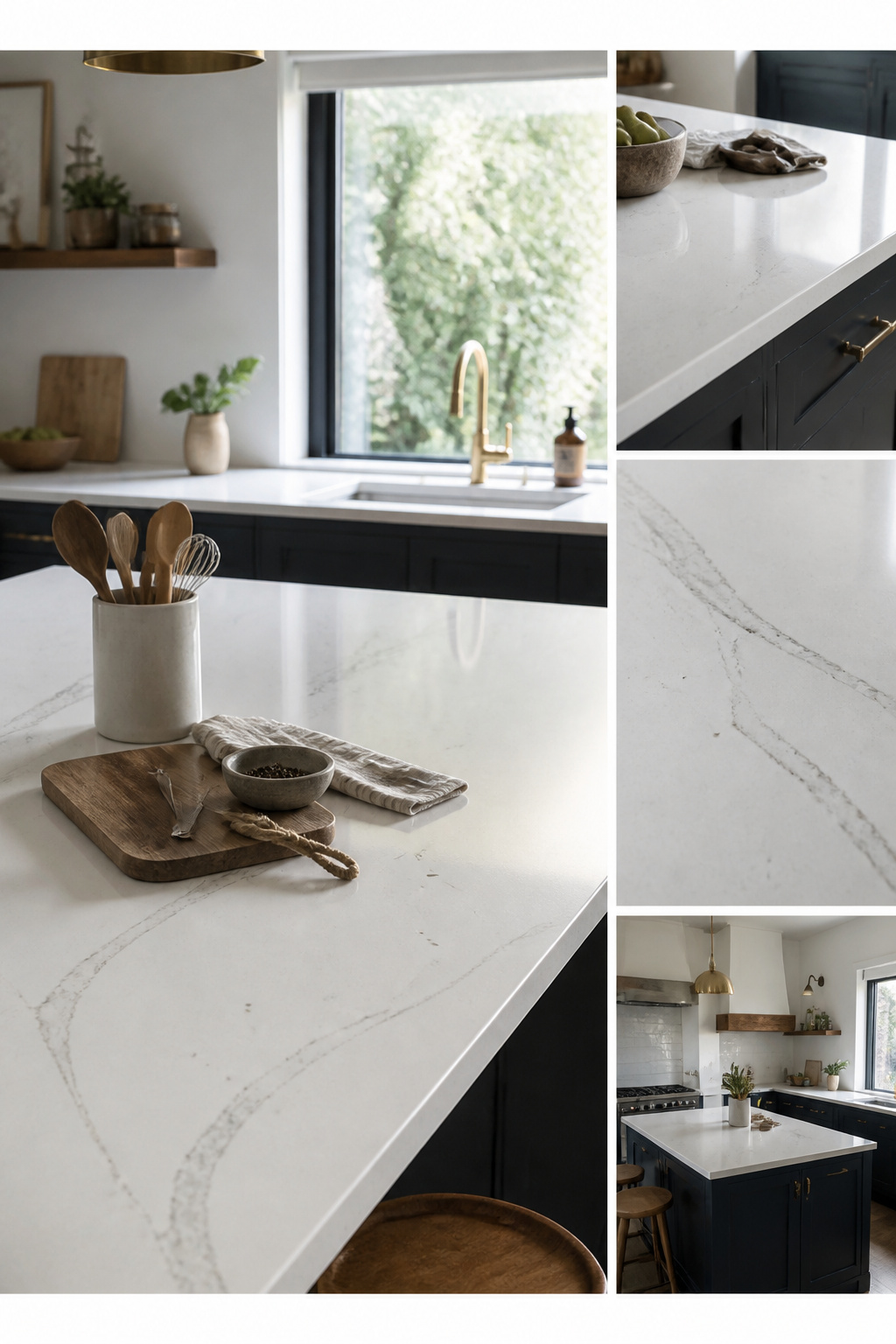 Quartz countertop installed in a kitchen setting.