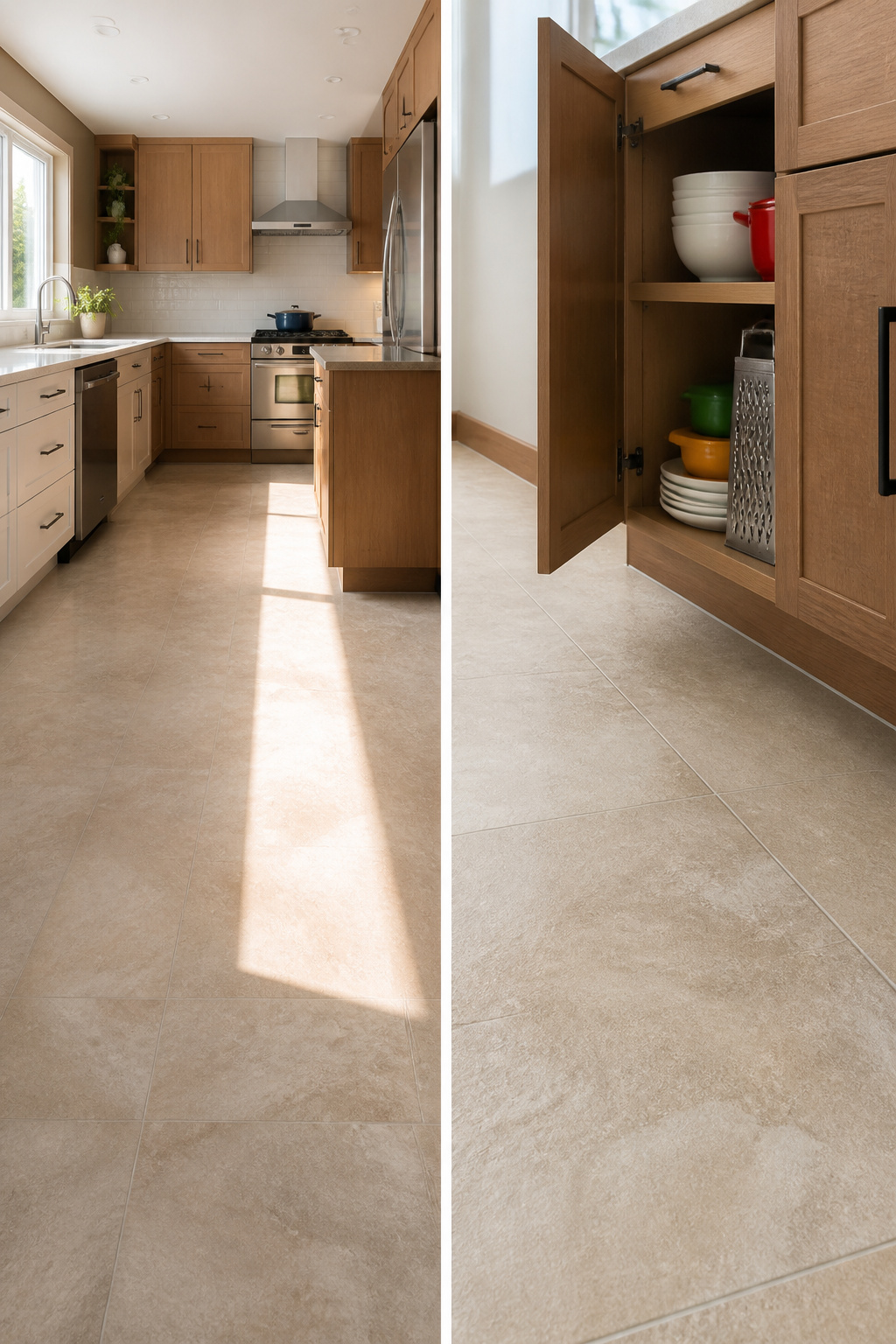 Luxury Vinyl Tile flooring installed in a kitchen.