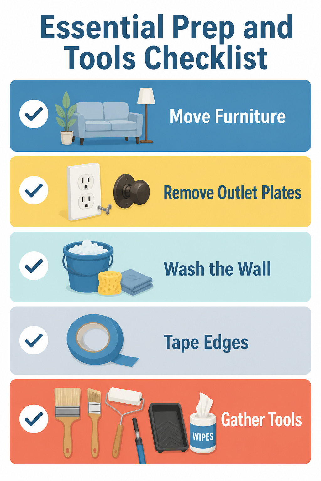 A checklist for preparing to paint a wall.