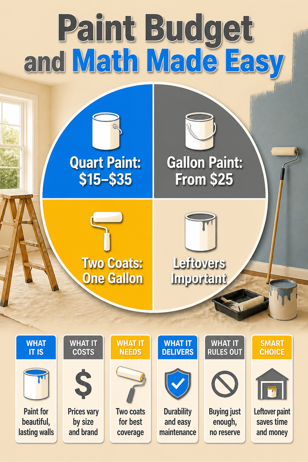 An illustration of paint budget calculations for a project.