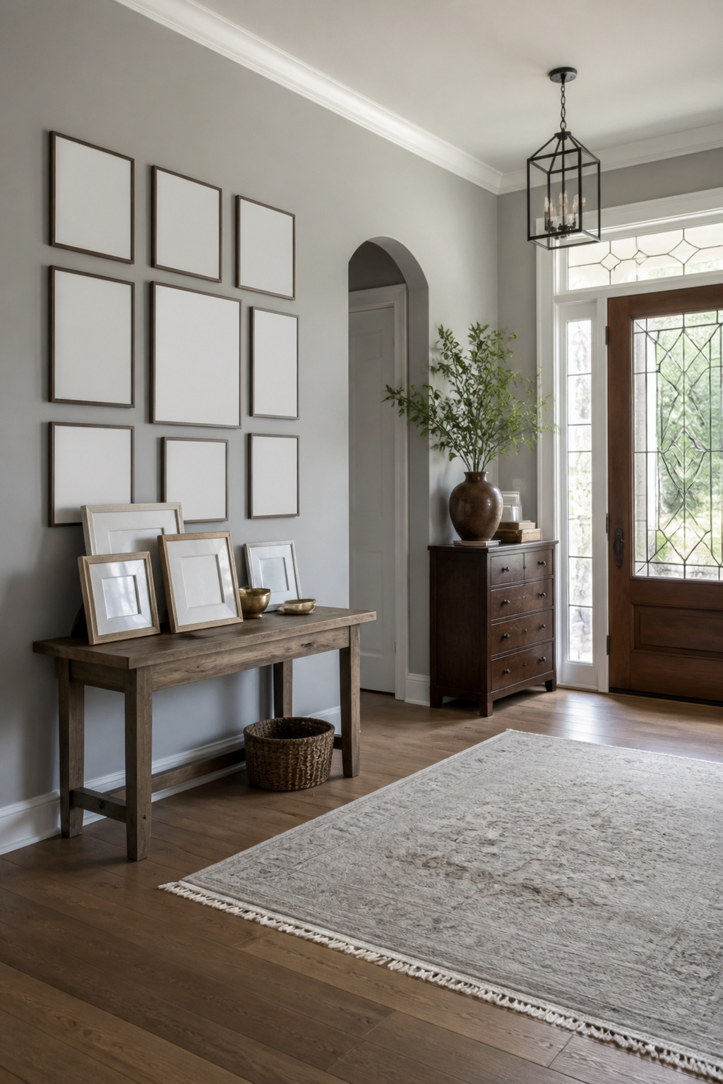 A wall painted as a backdrop for a gallery of frames.
