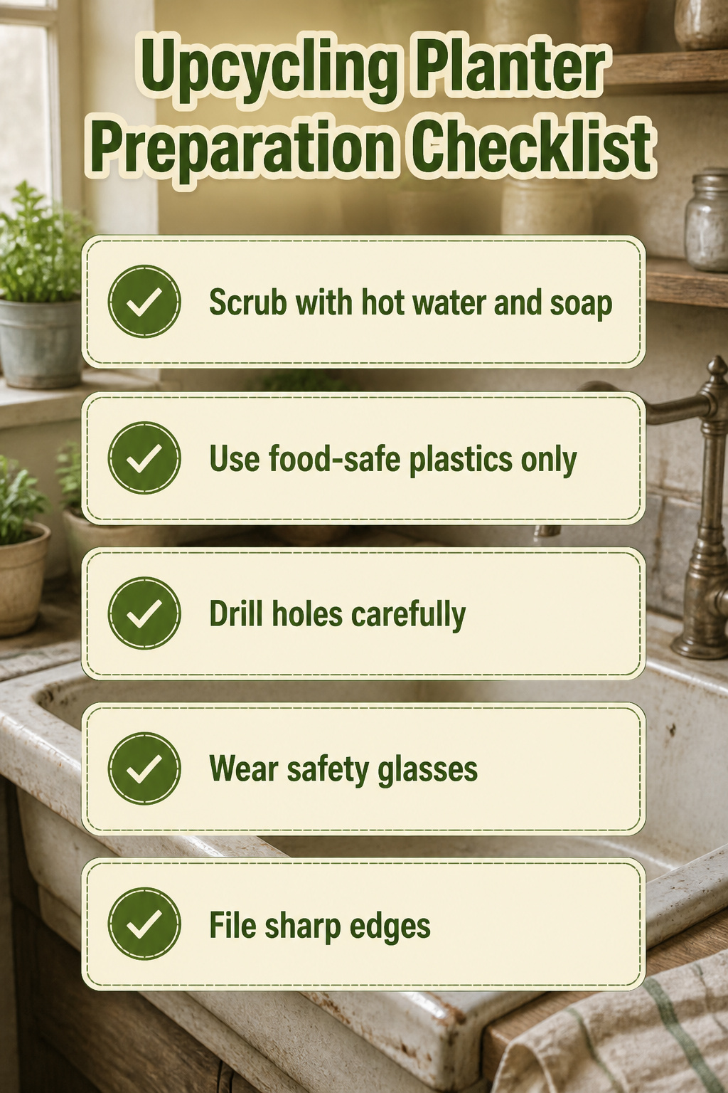 An upcycling preparation checklist for planters.
