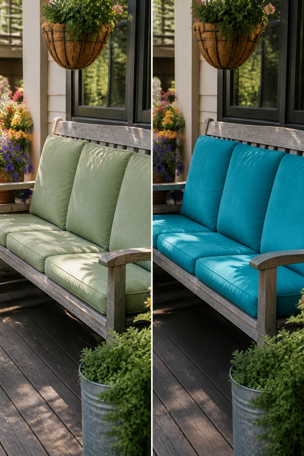Outdoor cushions painted in bright colors.