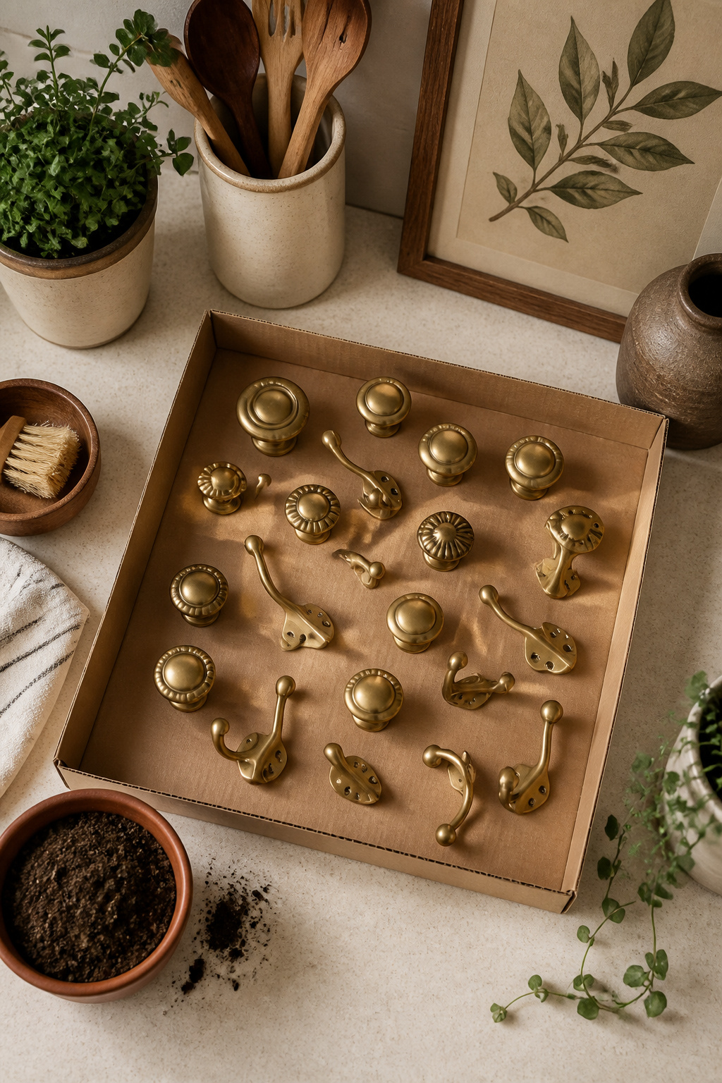 Cabinet knobs painted in a bold color.