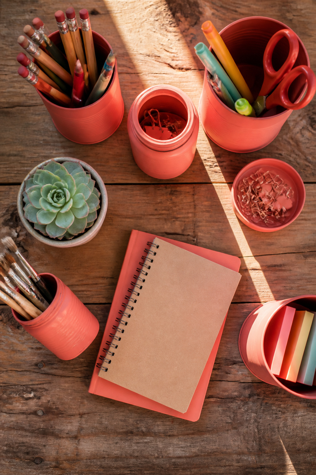 Various desk accessories painted in the same color.
