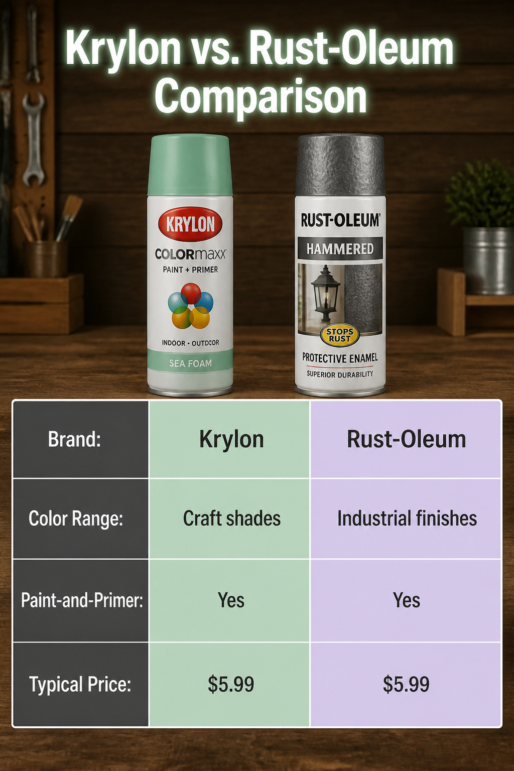 Krylon and Rust-Oleum spray paint cans side by side.