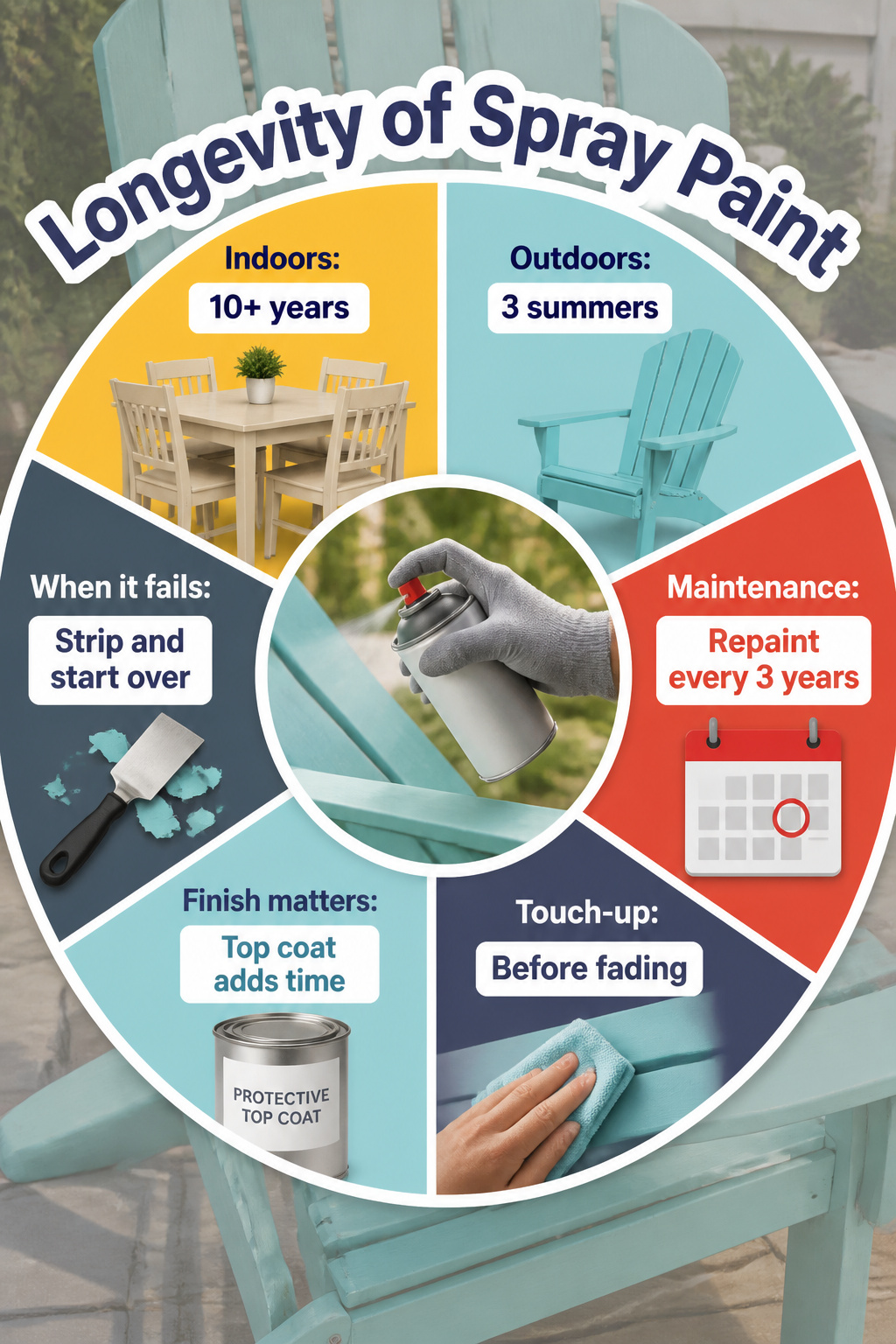Graphic showing durability of spray paint on different surfaces.
