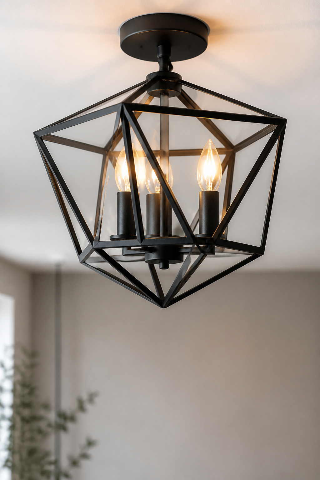Ceiling light fixture and wall sconces painted with spray paint.