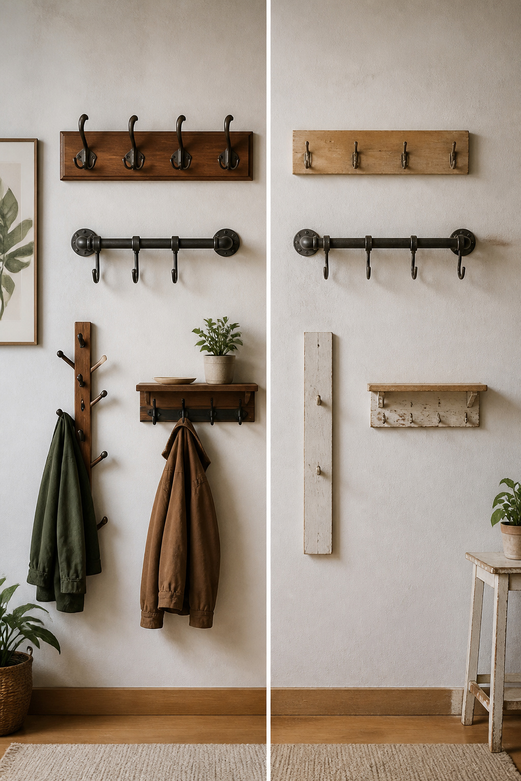 Examples of coat rack styles displayed together.