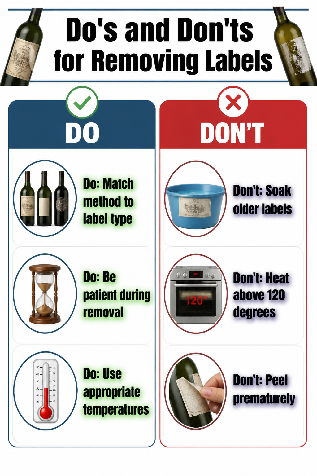 An informational graphic outlining risks of removing wine labels.
