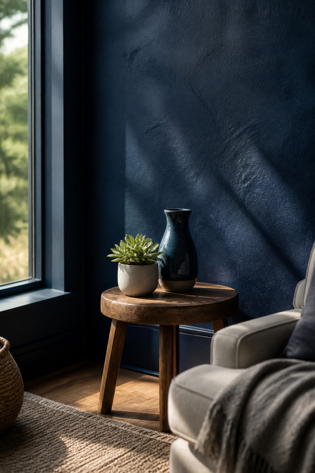 A photograph illustrating the color Indigo Batik, a deep navy blue.