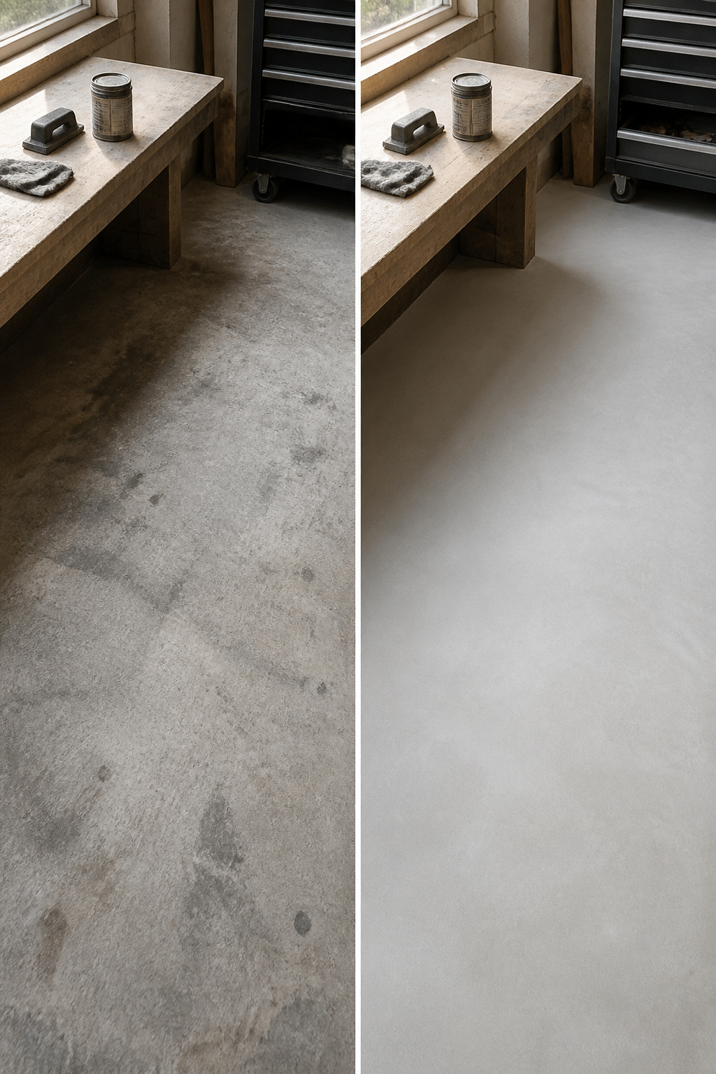 A clean and flat subfloor is shown, ready for tile installation.