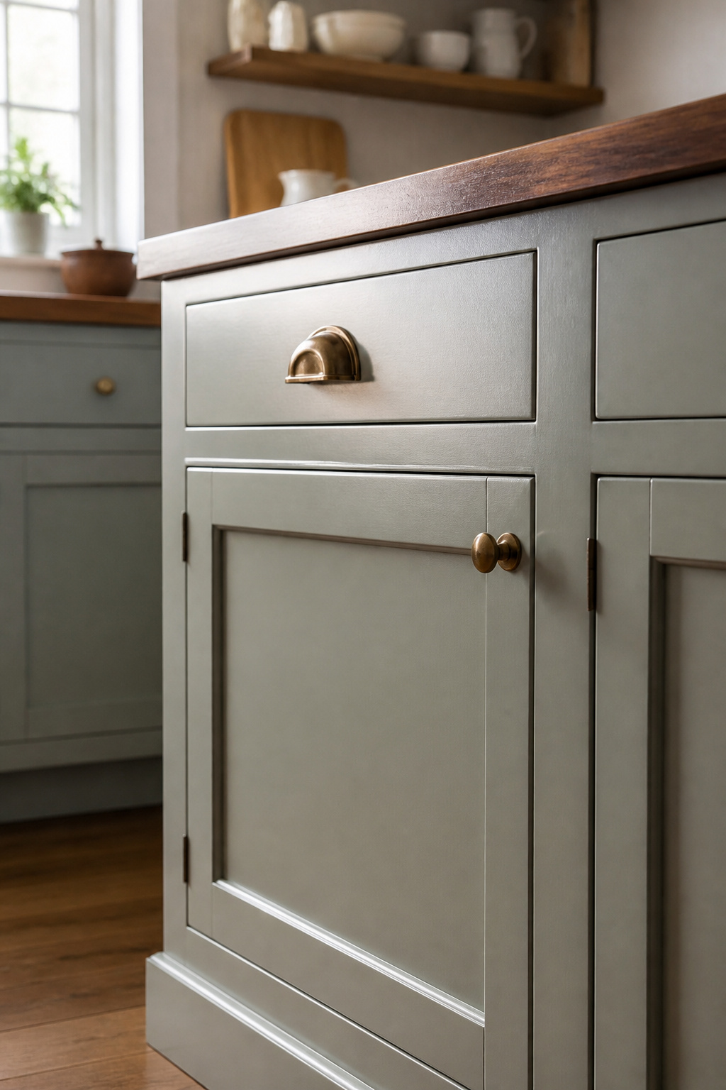 Can of Benjamin Moore Advance paint for kitchen cabinets.