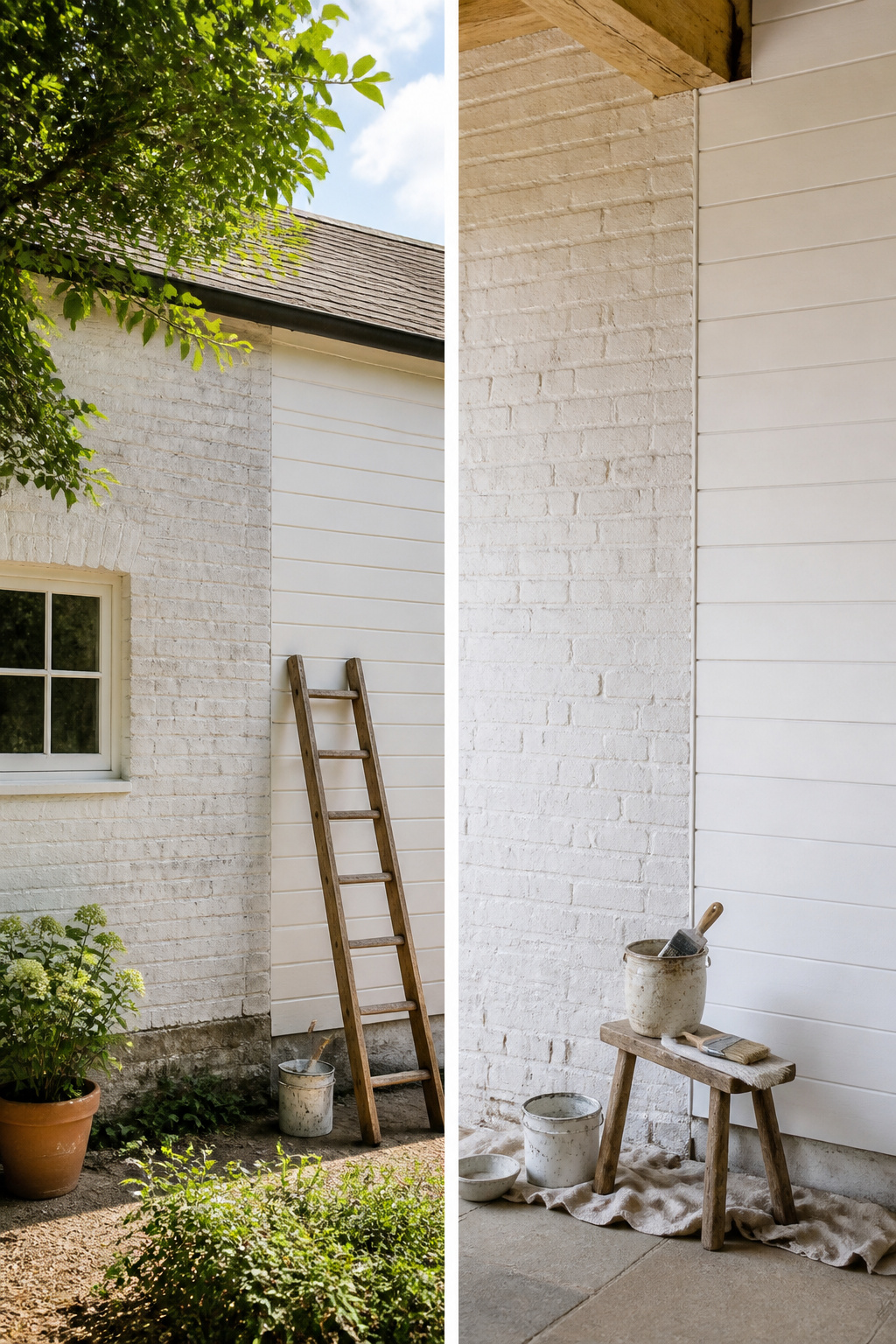 Limewash and whitewash applications on different surfaces.