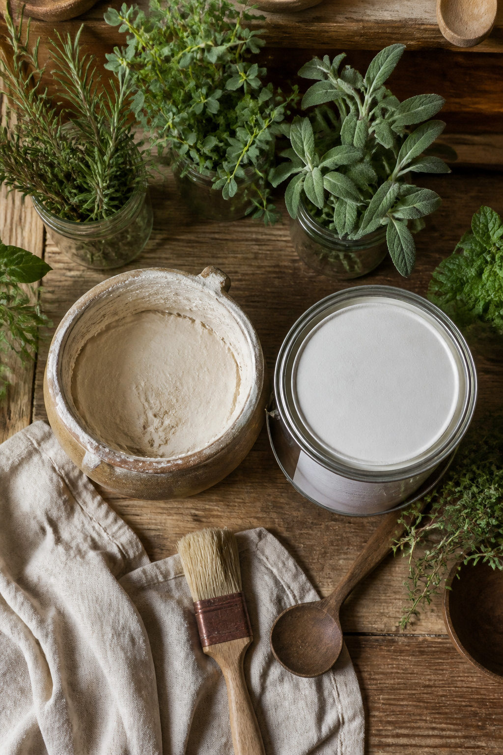 Cans of limewash and whitewash highlighting eco-friendliness.