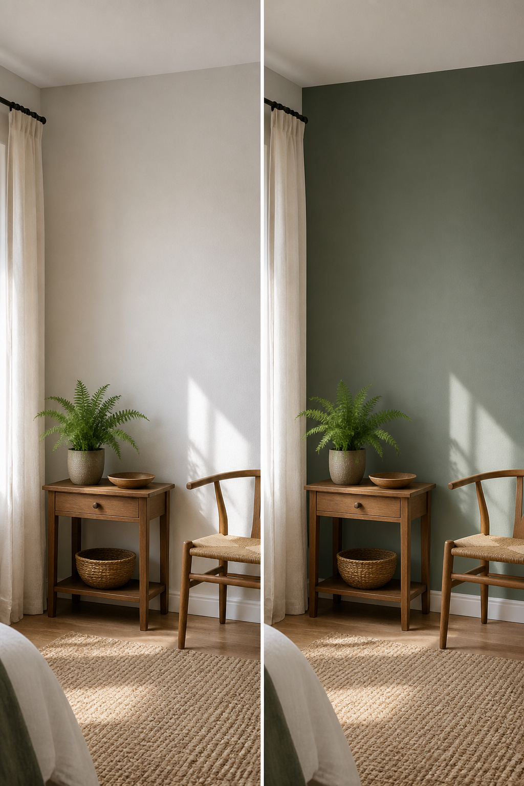 Liveable Green Paint: Sherwin-Williams Color and 6 Coordinating Alternatives 2 A wall painted in Softened Green, appearing darker and more muted.