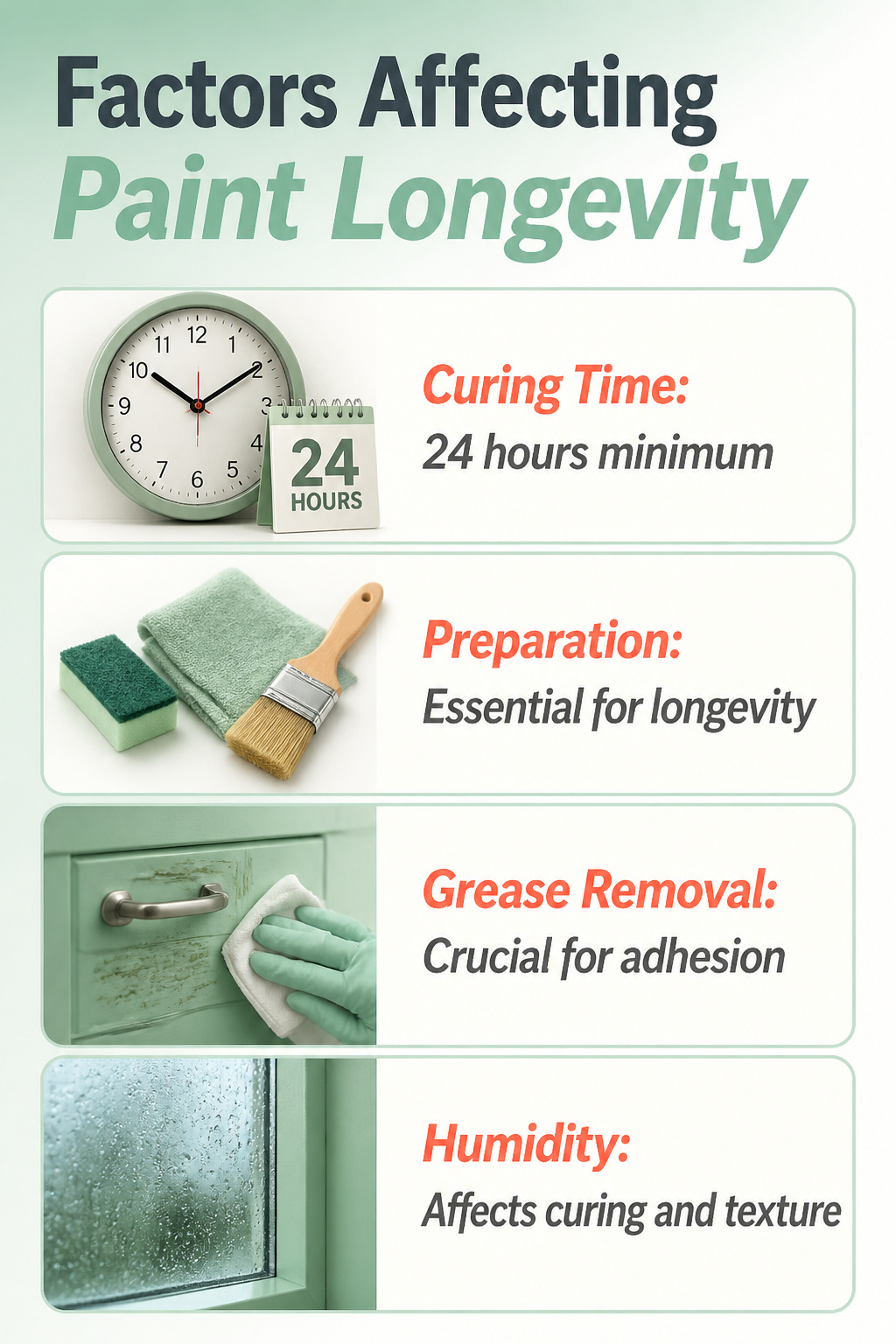 How to Paint Cabinet Hardware: 8 Steps for a Durable Finish in 2026 12 Factors affecting paint longevity illustrated in a chart.