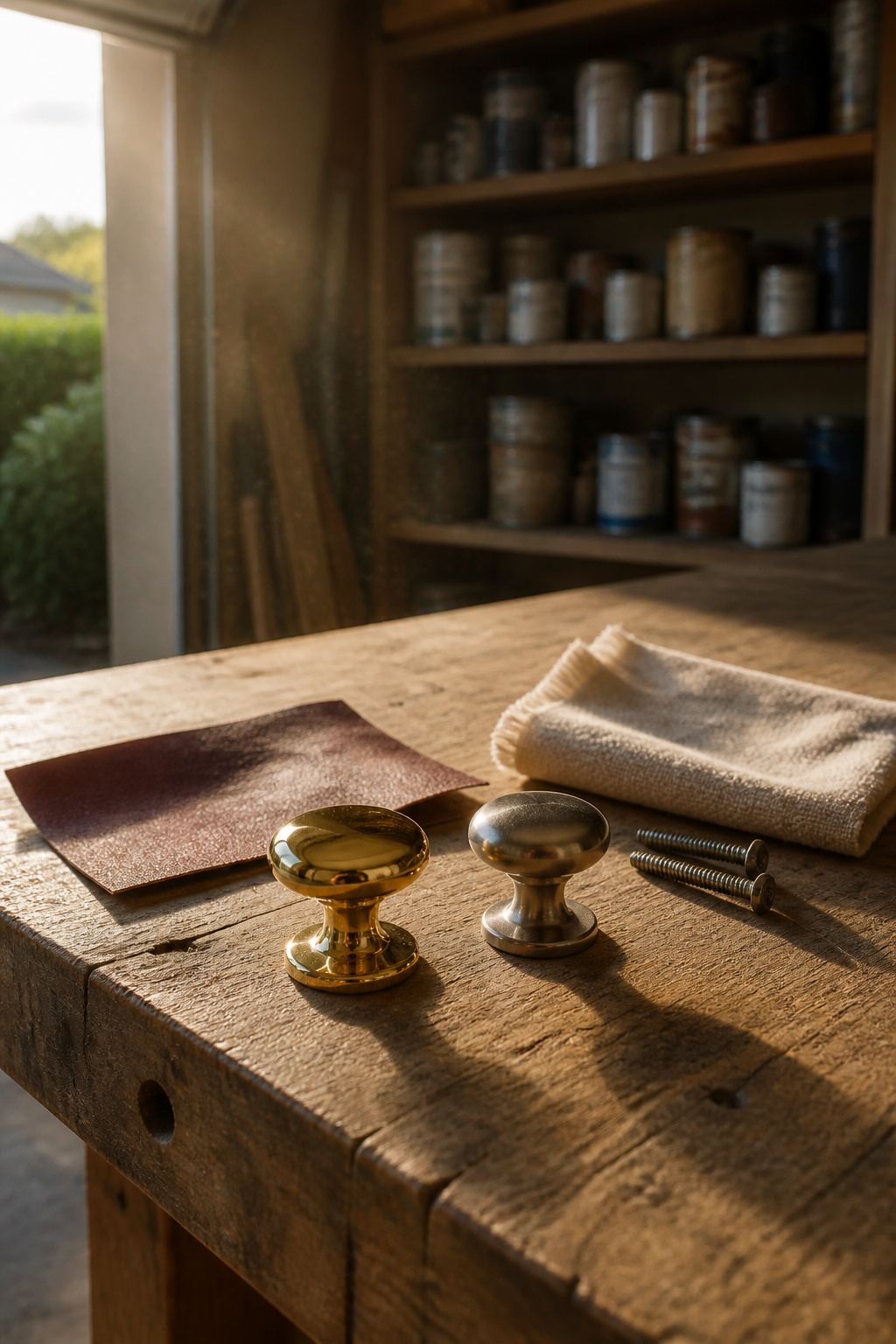 How to Paint Cabinet Hardware: 8 Steps for a Durable Finish in 2026 3 A polished brass knob and a brushed metal knob on a workbench.