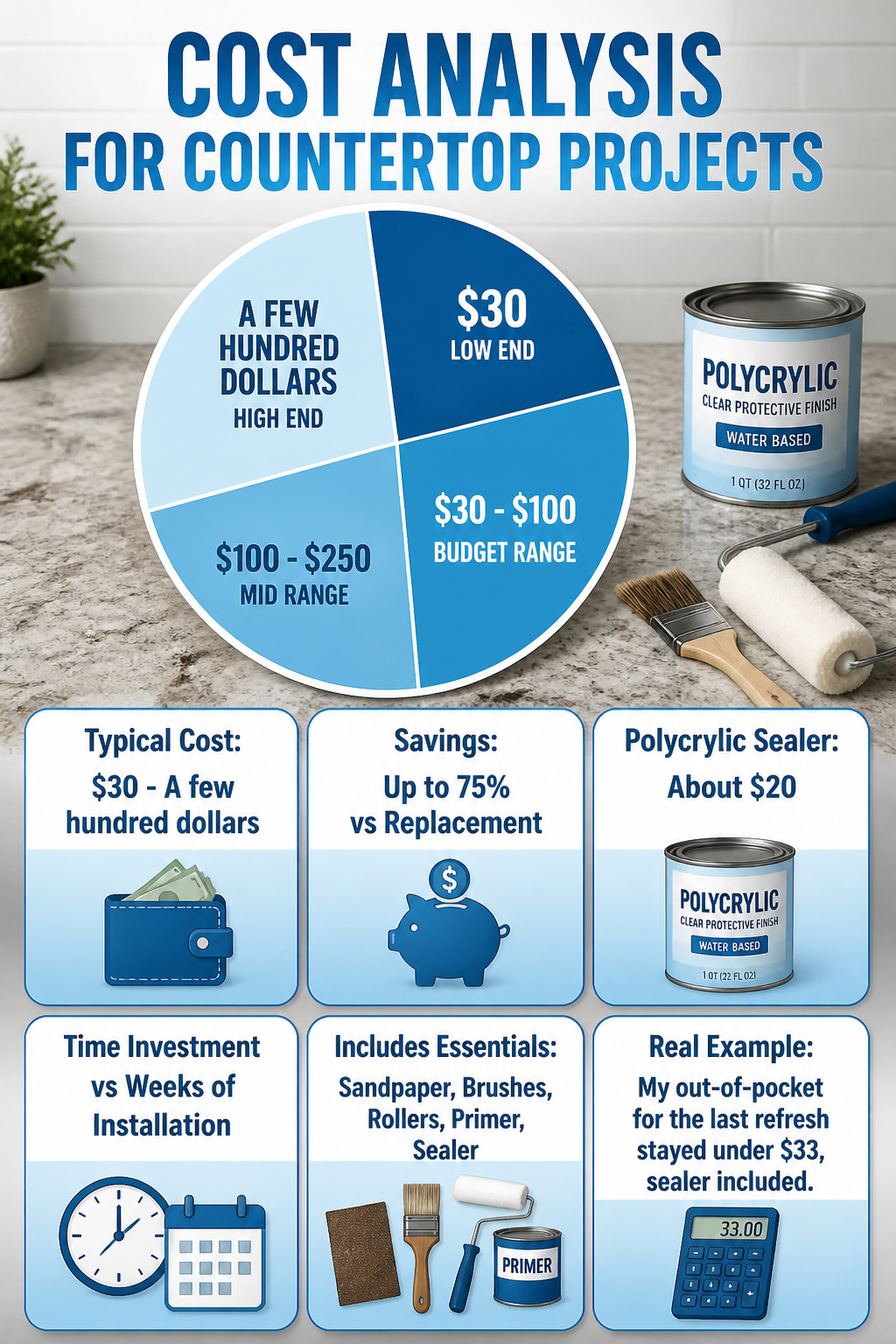 A cost analysis chart for various countertop painting projects.
