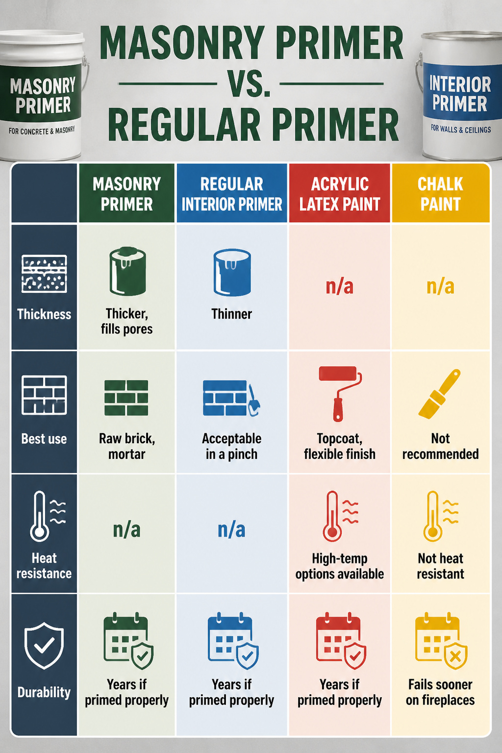 How to Paint a Red Brick Fireplace White in 6 Steps (2026) 7 A graphic showing masonry primer next to regular primer for comparison.
