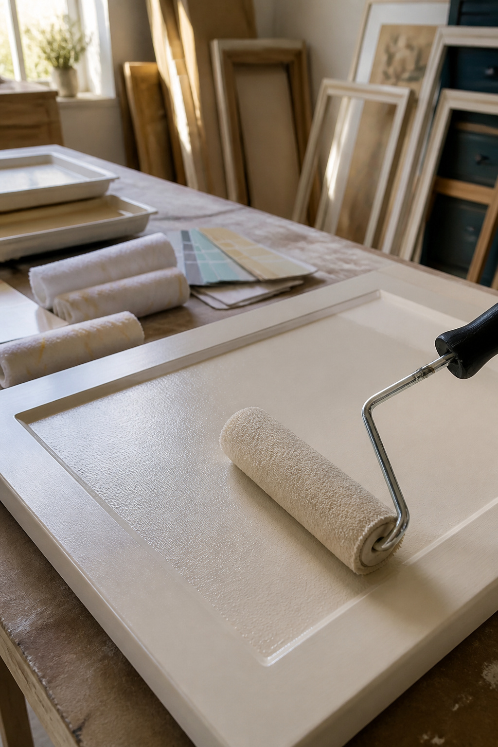 Best Paint Roller for Cabinets: 7 Picks for 2026 2 Sherwin-Williams Mohair roller in action on a cabinet door.