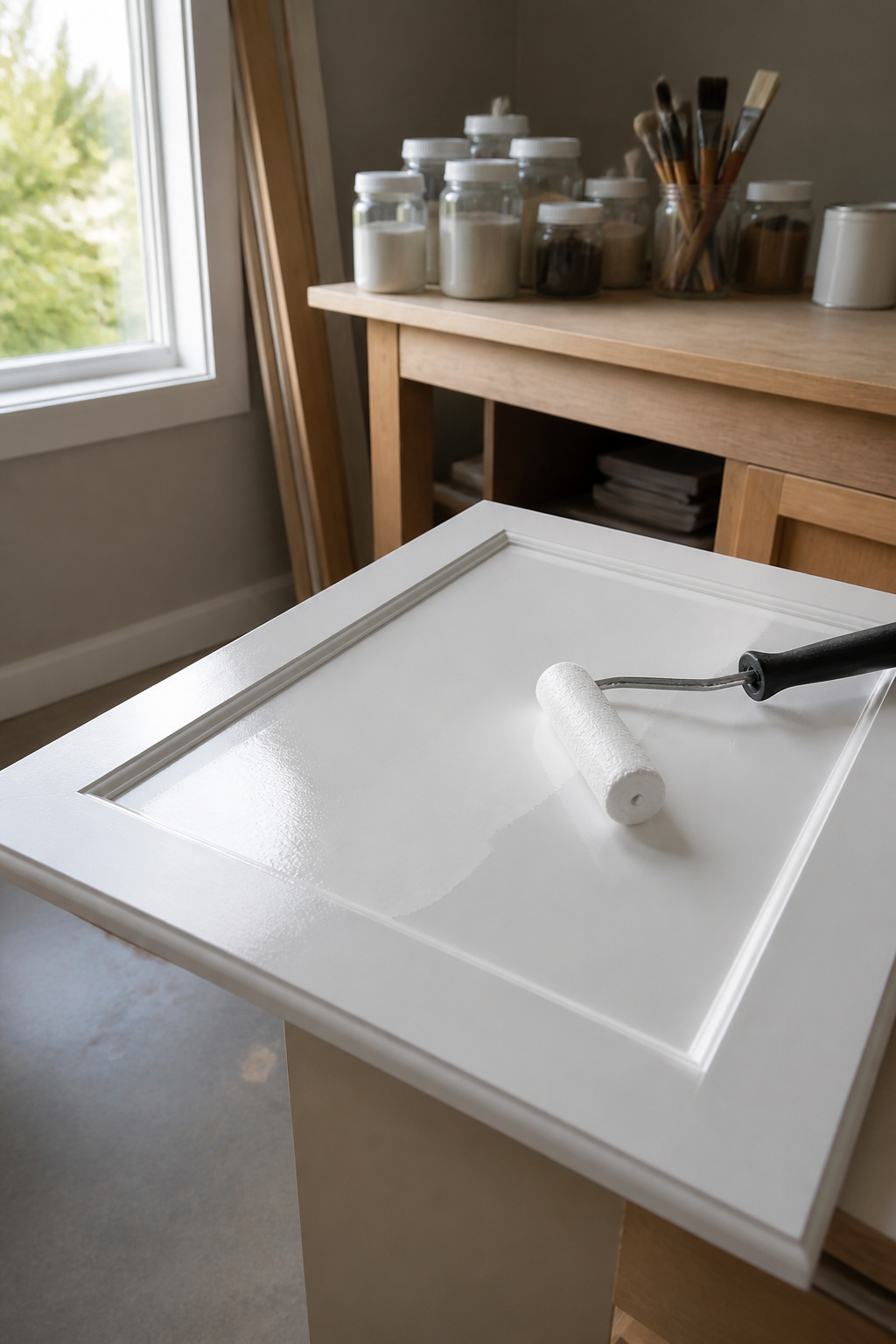 Best Paint Roller for Cabinets: 7 Picks for 2026 6 High Density Foam Roller applying paint on a cabinet.