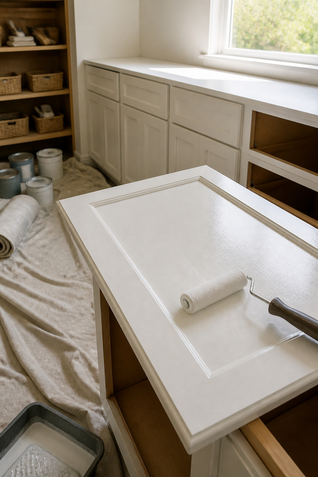 Best Paint Roller for Cabinets: 7 Picks for 2026 7 Lint Free Low Nap Roller painting a cabinet door.