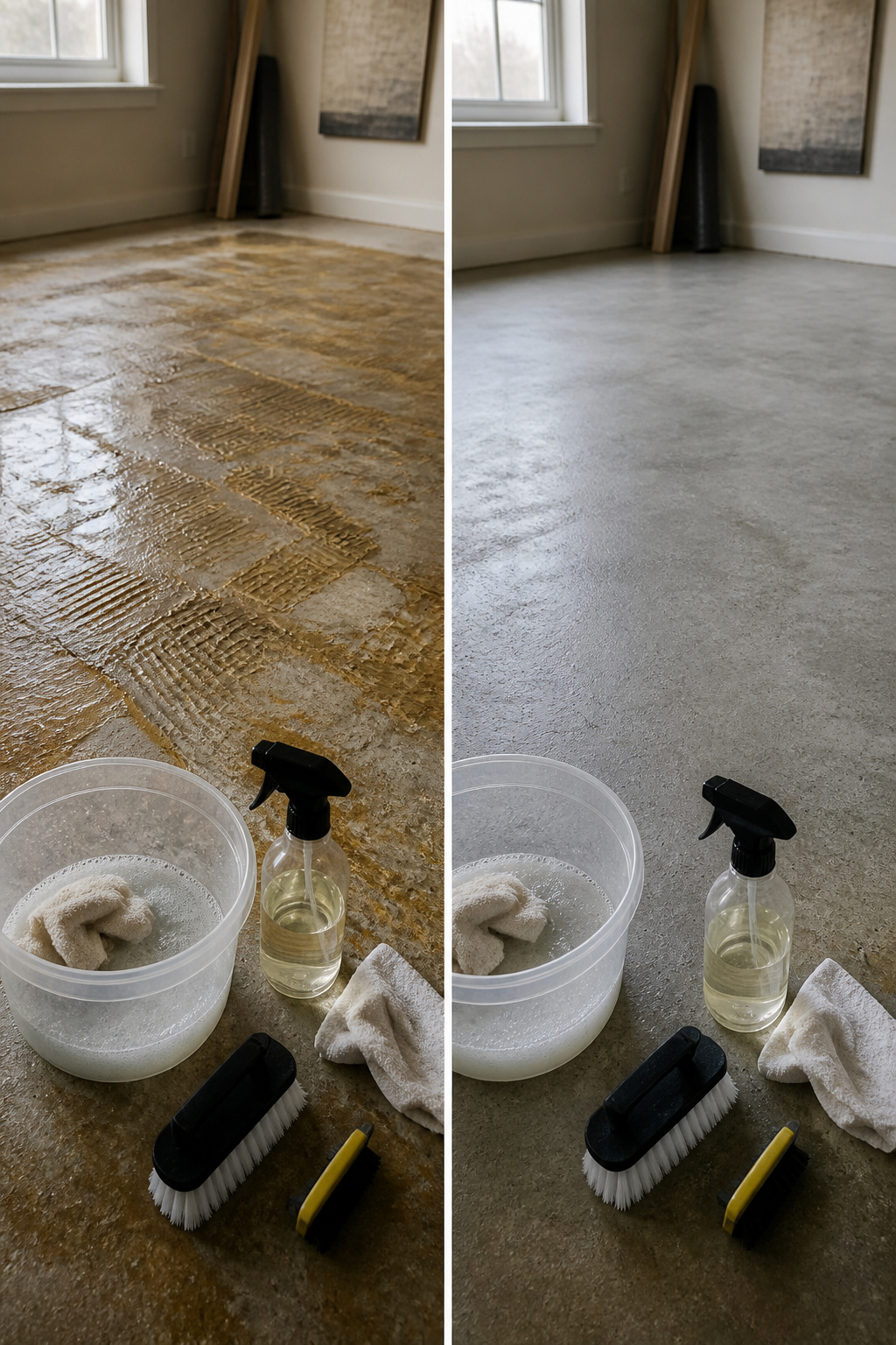 Warm water and detergent for cleaning after removing carpet glue.