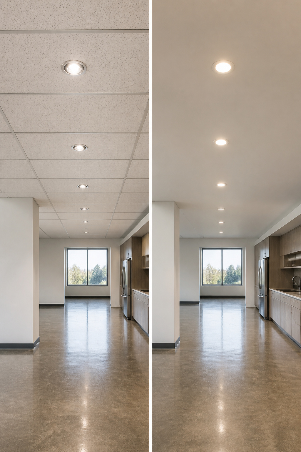 Different types of canless LED fixtures and mounting hardware.