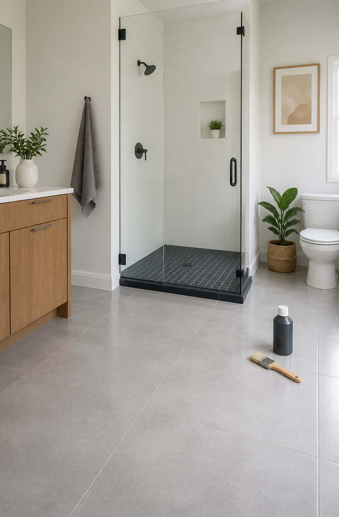 A painted shower wall illustrating potential wear from moisture.