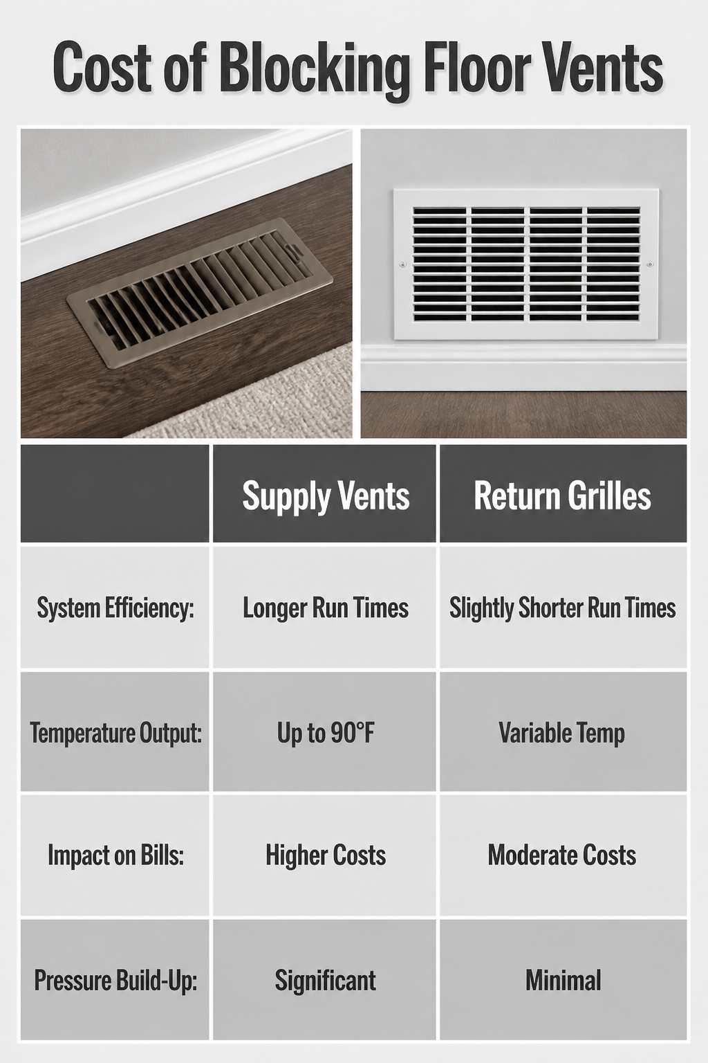 Information graphic about the cost implications of blocked floor vents.