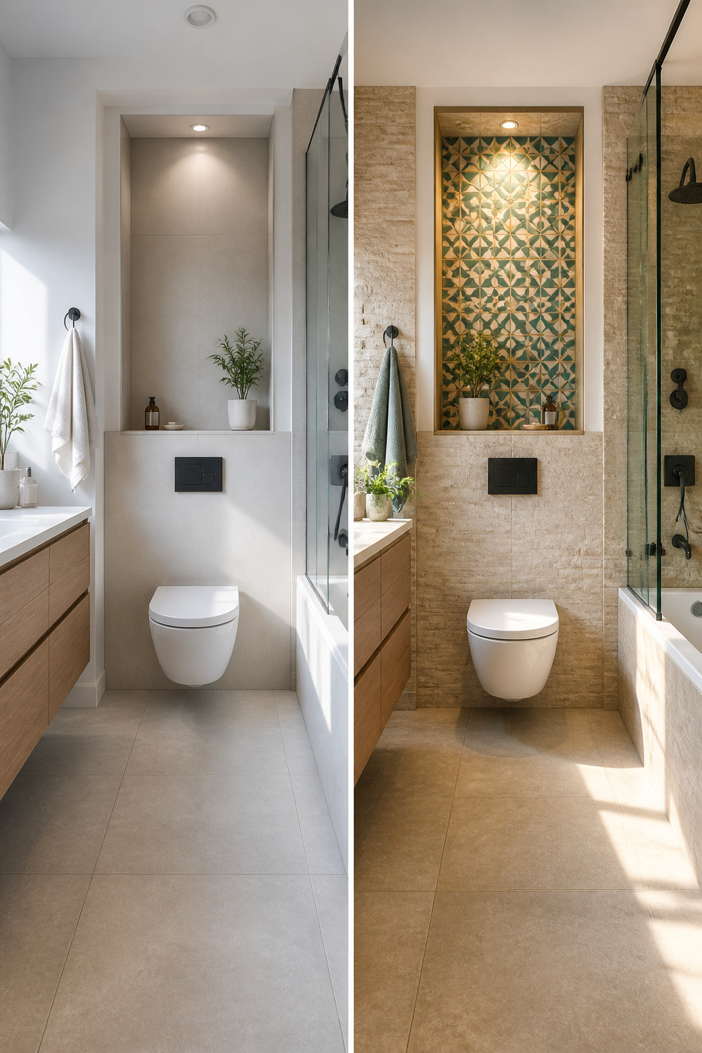 A variety of tiles with different colors and textures in a bathroom.