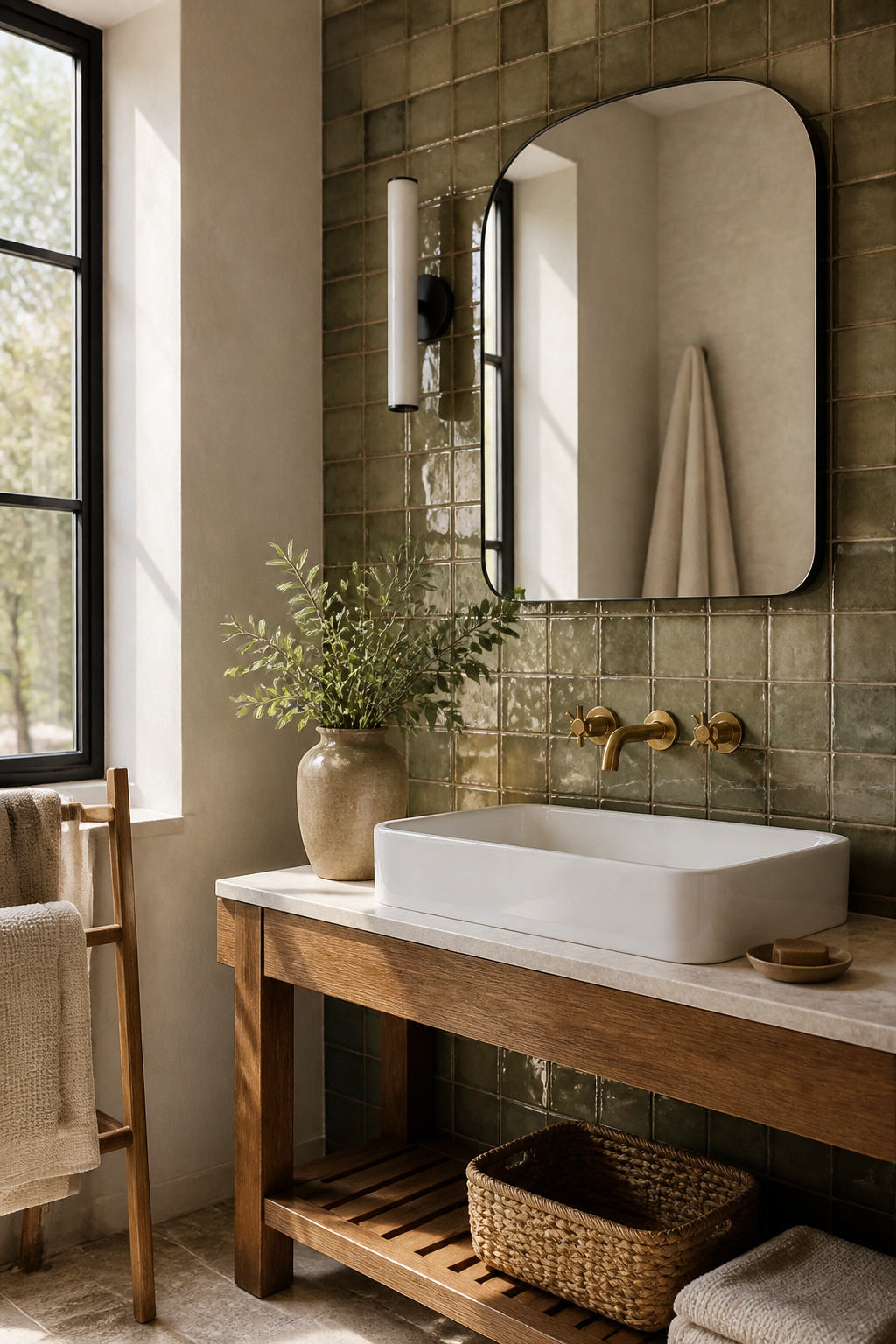 Tiles with a handmade look in a bathroom design.