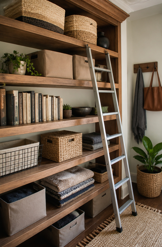 Sturdy solid wood shelves spanning 16 to 24 inches for storage.
