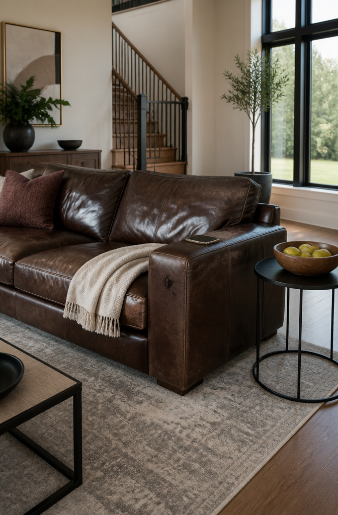 Luxurious leather sofa showing signs of ink staining.