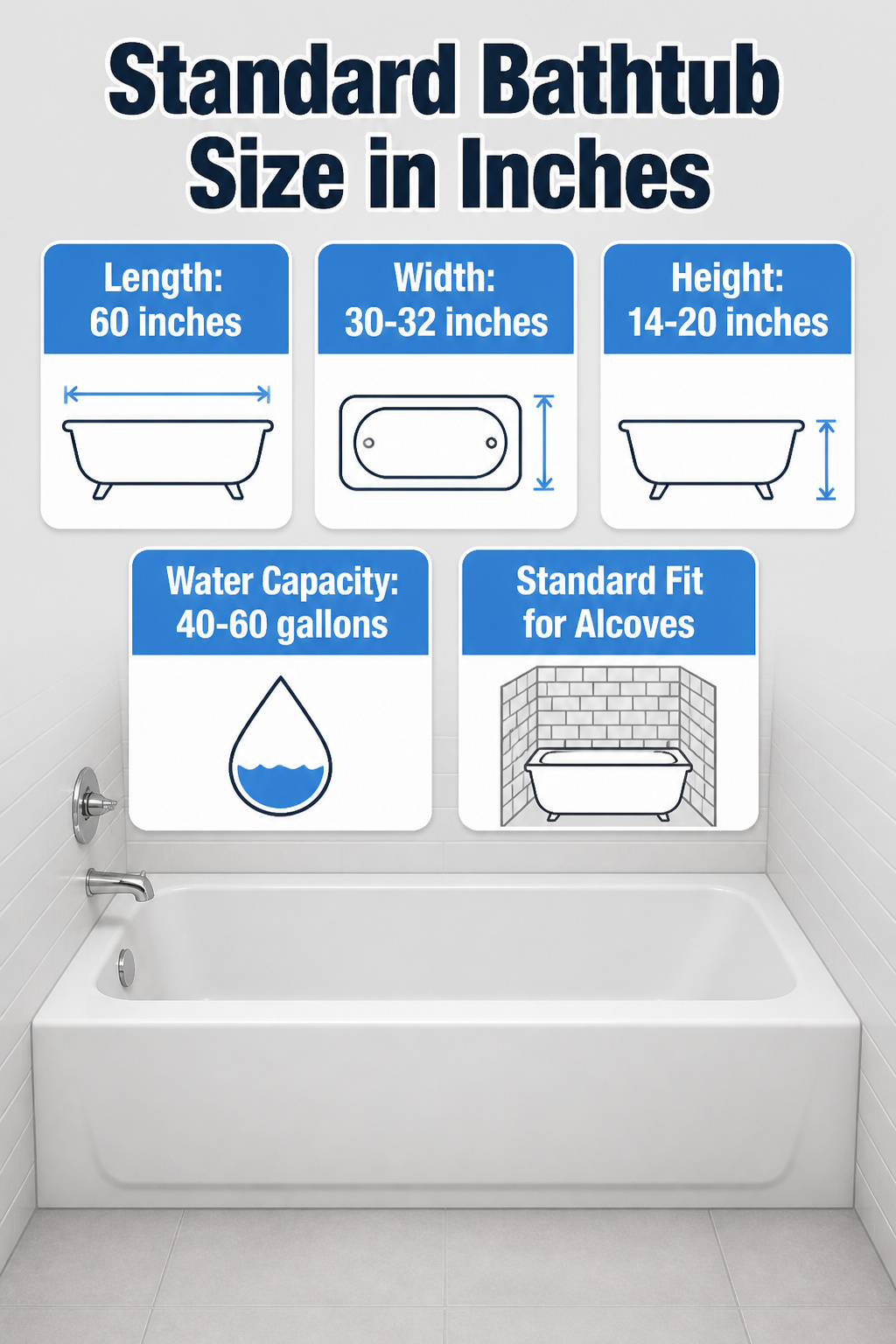 An information image about standard bathtub size in inches.