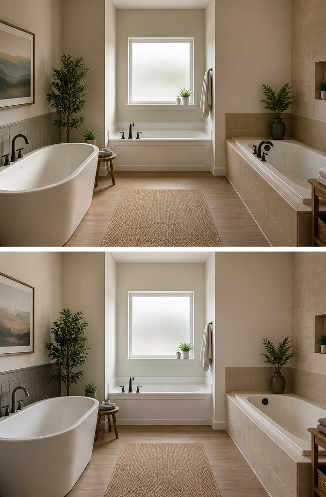 A photograph illustrating different types of bathtubs.