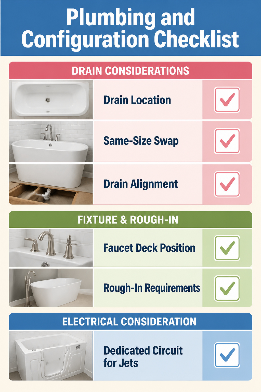 An information image detailing plumbing and configuration considerations.