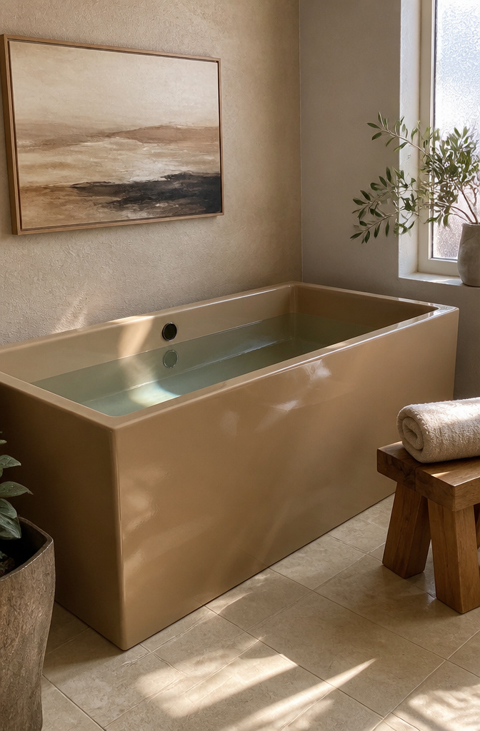 A bathtub partially filled with water, showing the overflow drain.