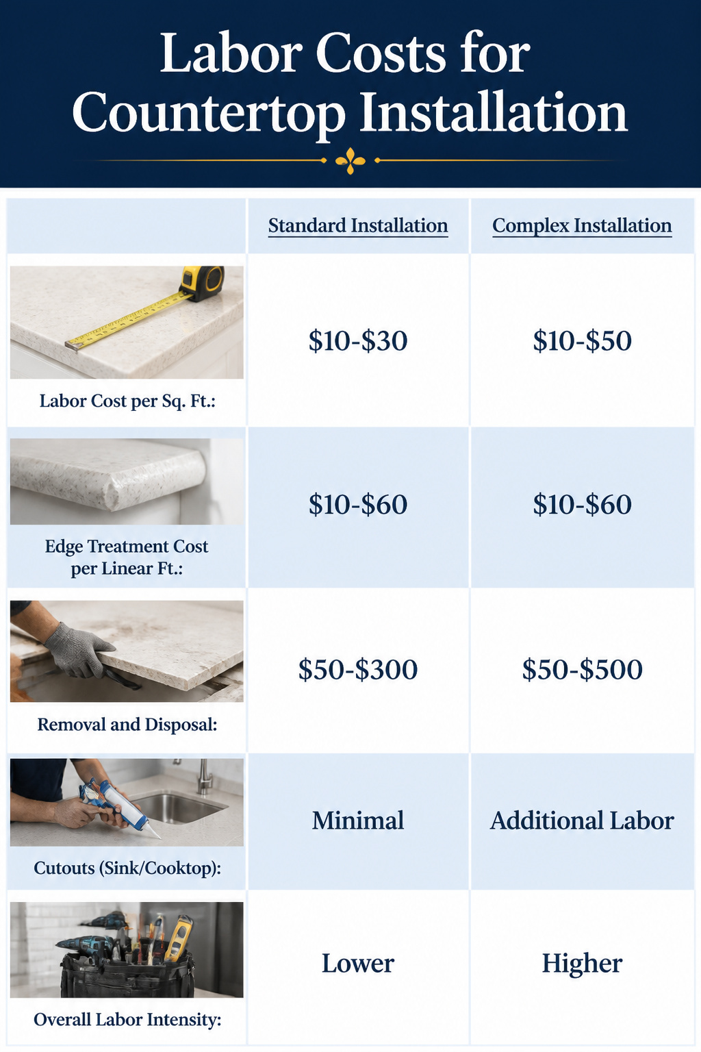 An infographic detailing labor costs for countertop installation.