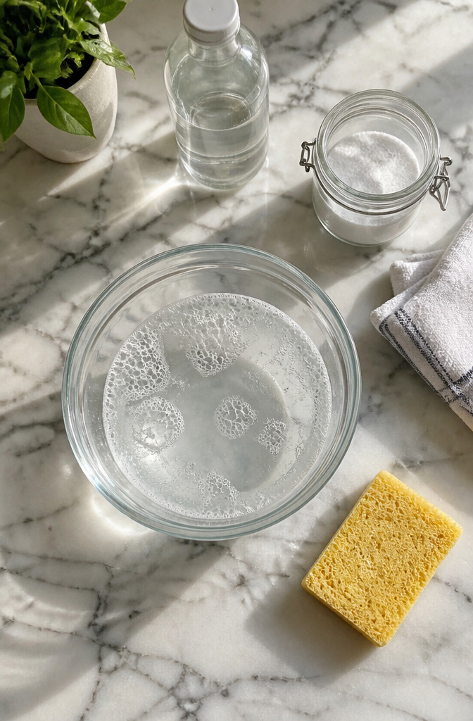 A bowl with warm water and dish soap ready for cleaning walls.