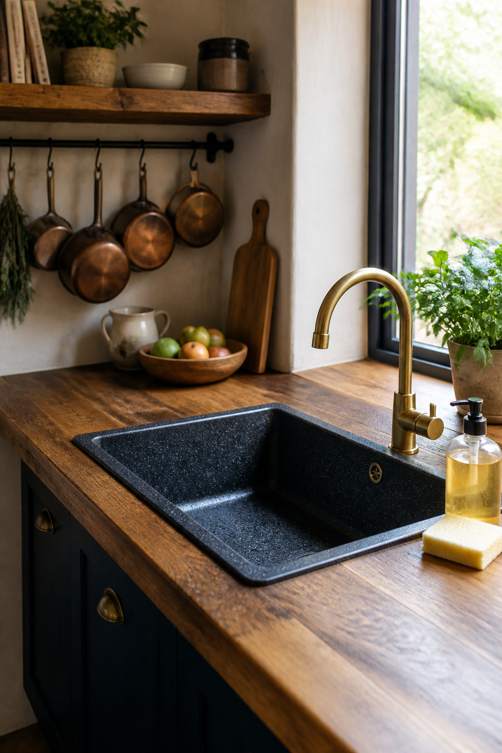 Granite composite sink with a focus on its smooth surface and design.