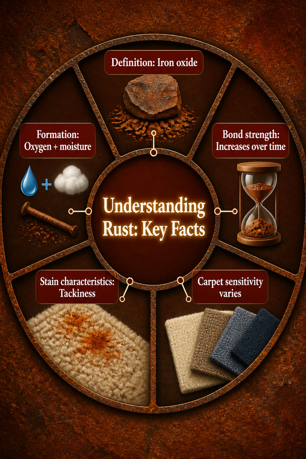 Information image explaining rust and its effects on carpet.