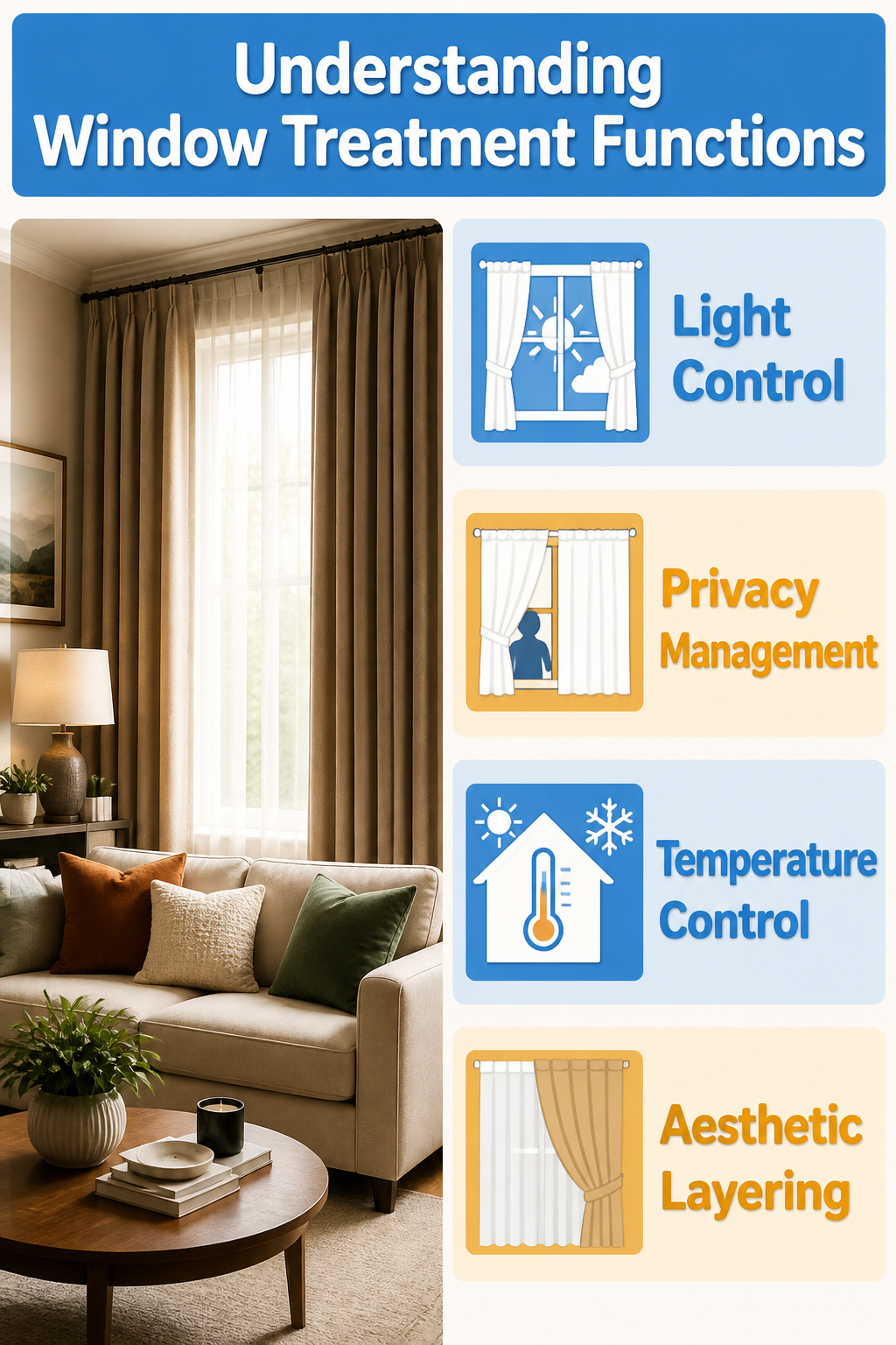 An informative image about window treatment functions.